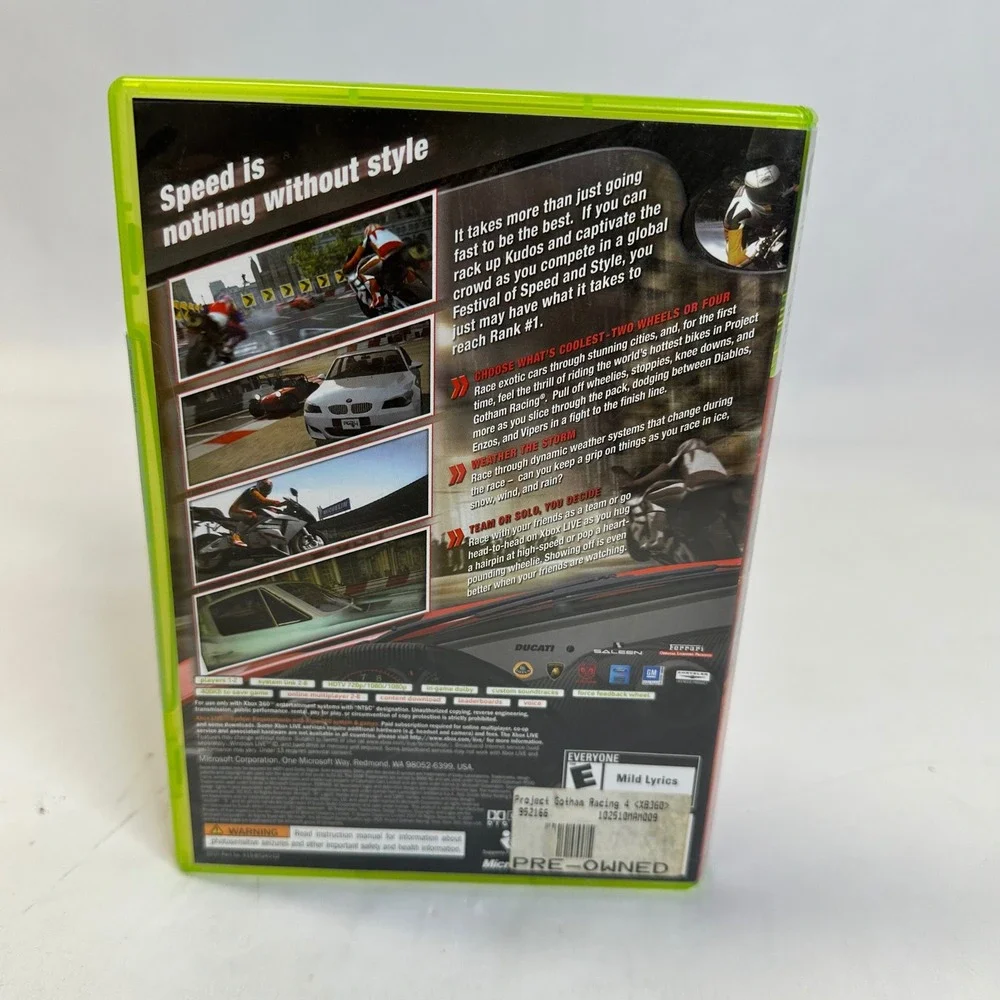 Project Gotham Racing 4 PG4 Video Game for Xbox 360 NTSC M Rated Tested‎